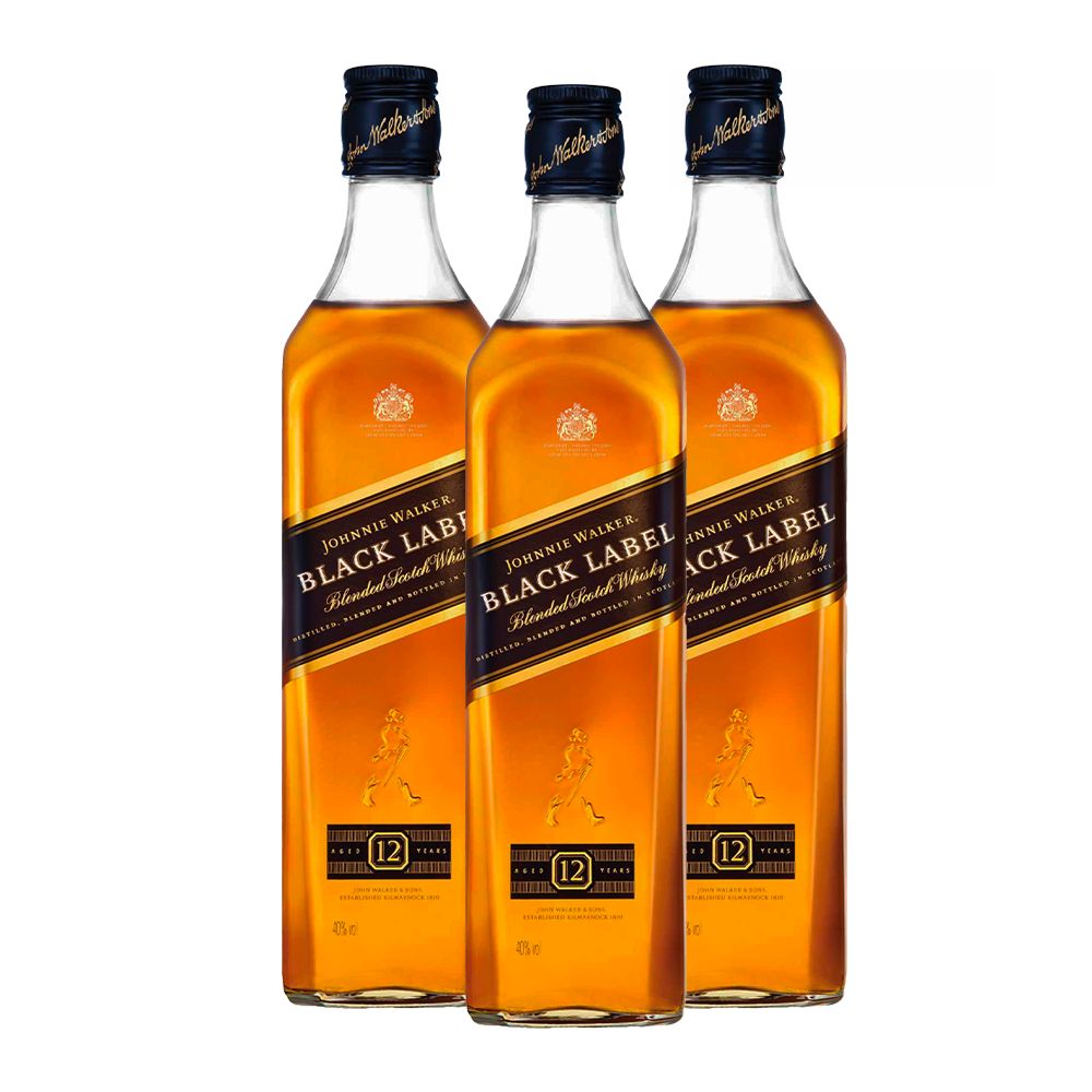 Kit com 3 Johnnie Walker Black Label 12 Anos Blended Scotch Whisky 750ml